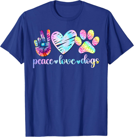Peace Love Dogs Tie Dye Dog Lover Rescue Puppy T-Shirt - T-Shirt | Royal