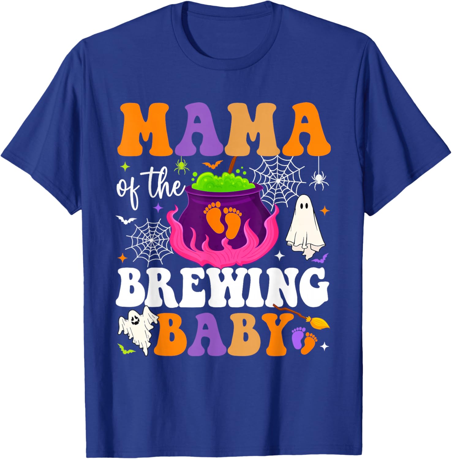 Mama of the Brewing Baby Halloween Theme Baby Shower Spooky T-Shirt - T-Shirt | Royal