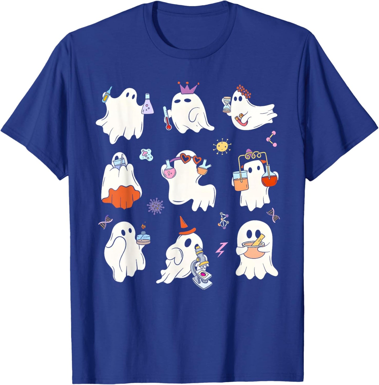 Retro Halloween Science Teacher Ghost Laboratory Teacher T-Shirt - T-Shirt | Royal