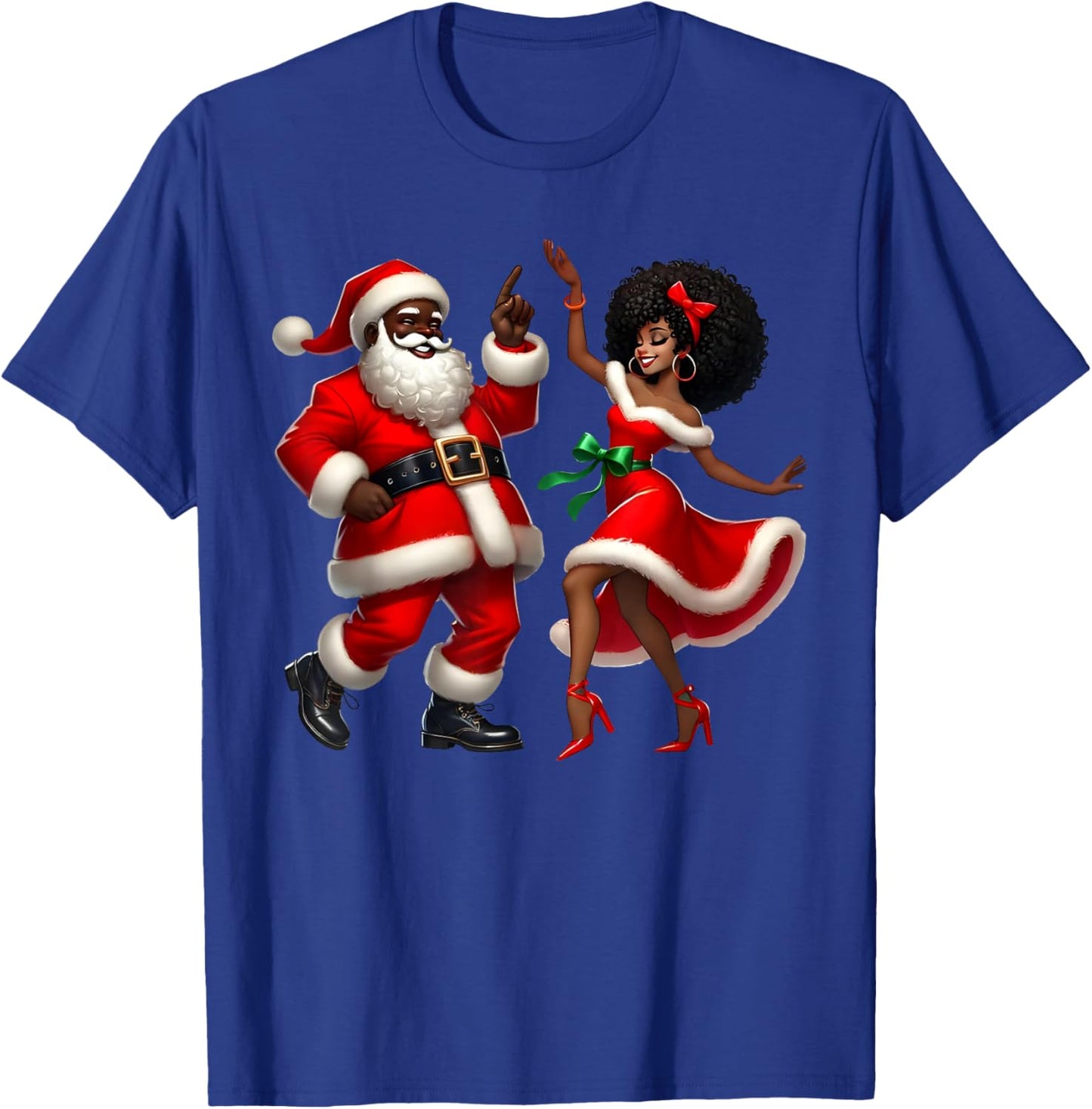Santa Claus Couple Dancing African American Christmas T-Shirt - T-Shirt | Royal