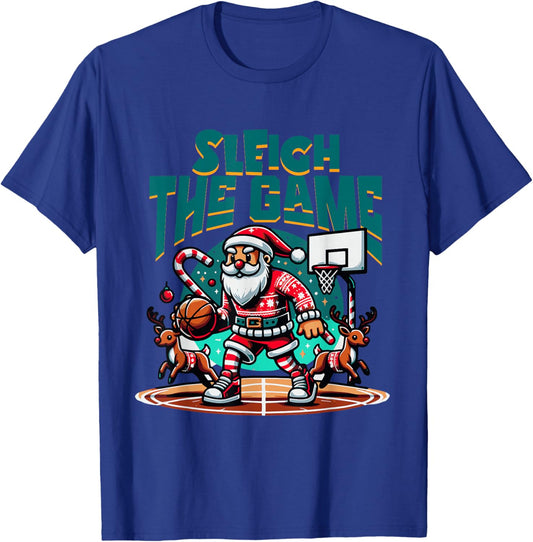 Santa Claus Plays Basketball- Christmas Xmas Boys Kids Teens T-Shirt - T-Shirt | Royal