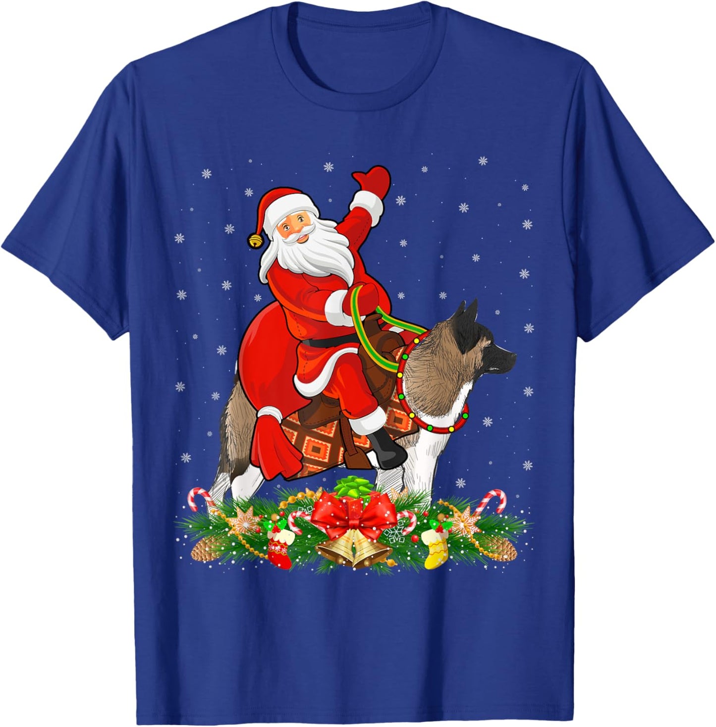 Xmas Decor Funny Santa Riding Akita Dog Christmas T-Shirt - T-Shirt | Royal