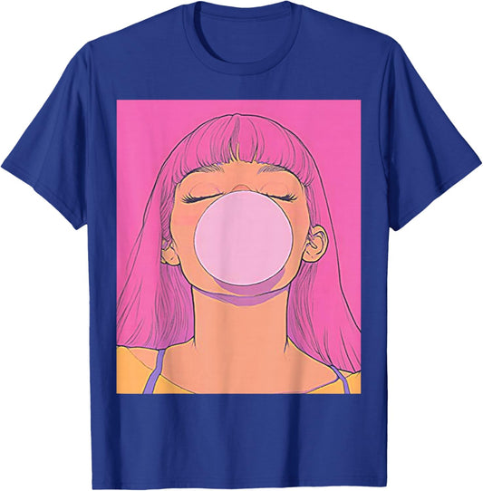 Bubble Gum Pink Women's Tops Graphic Anime Vintage T-Shirt - T-Shirt | Royal
