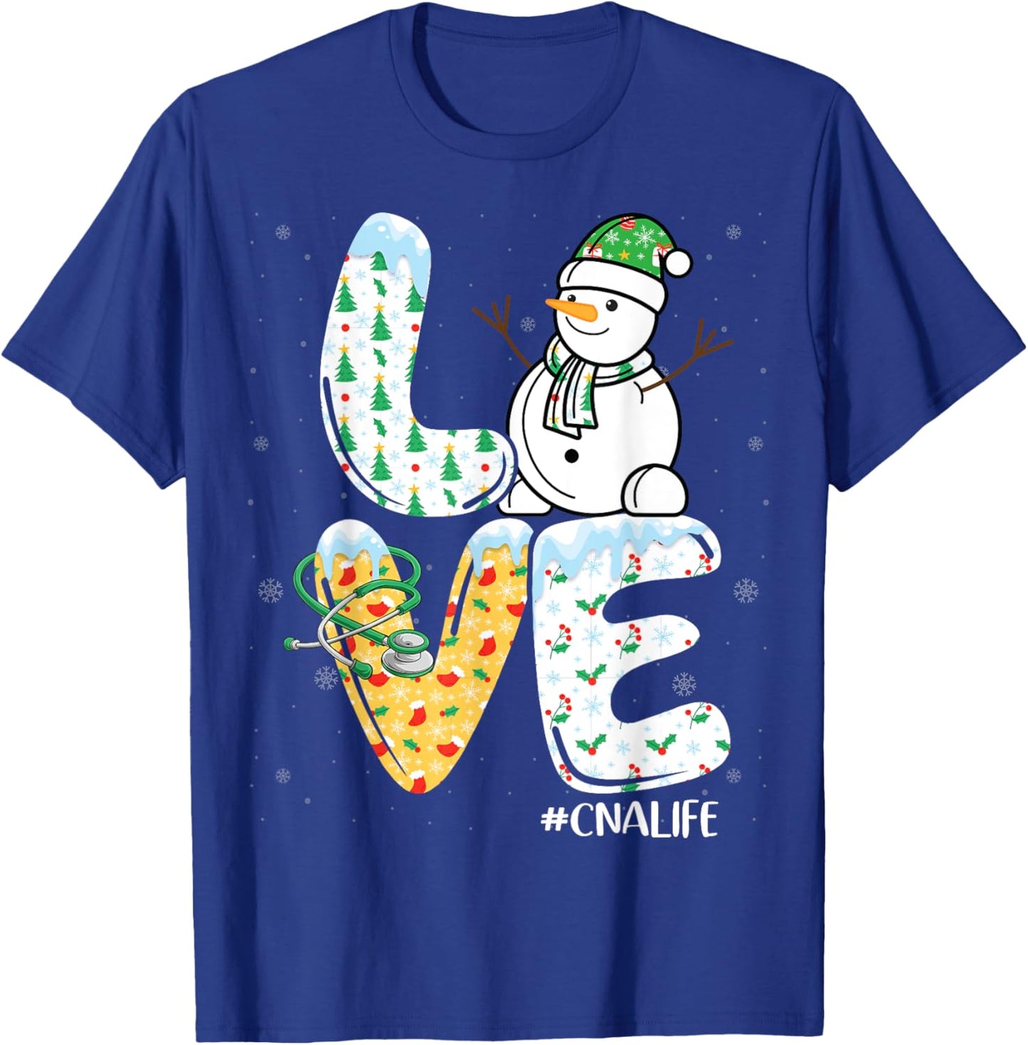 Love CNA Life Snowman Certified Nursing Assistants Christmas T-Shirt - T-Shirt | Royal