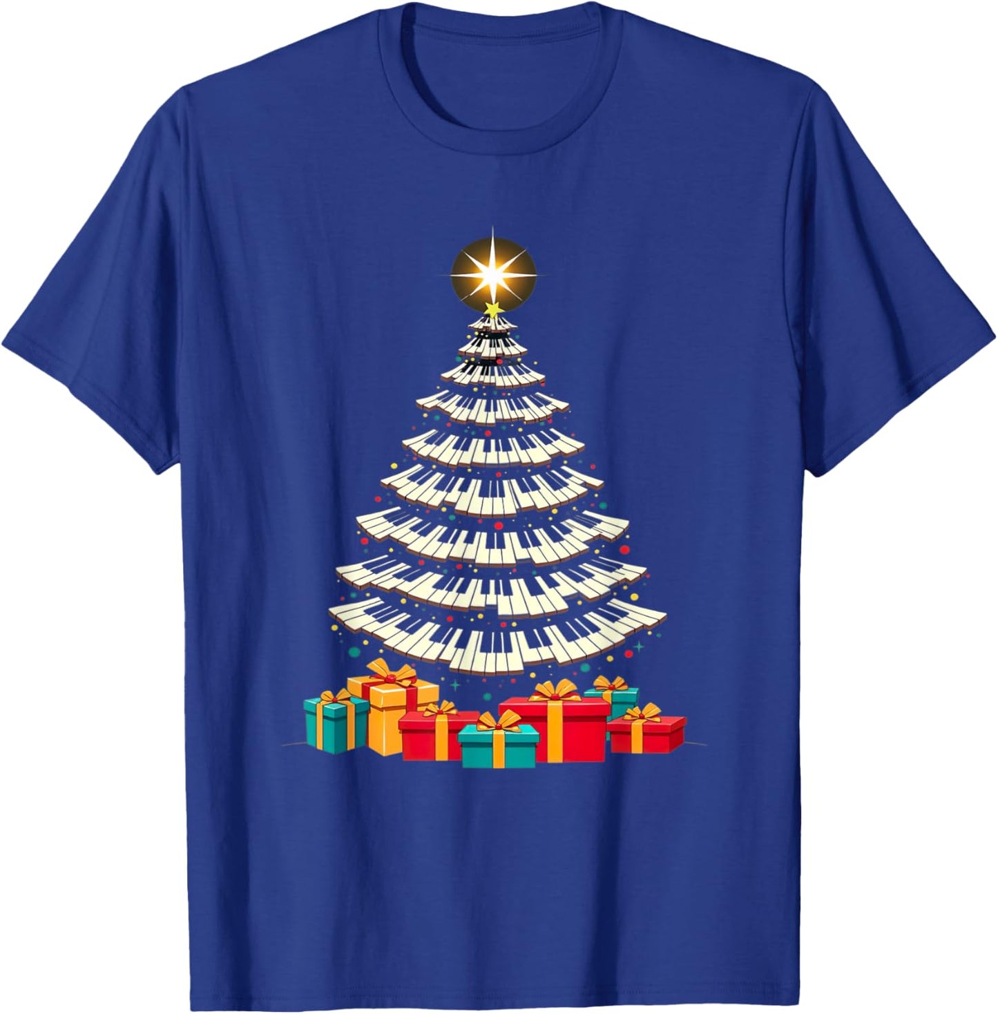 Christmas Tree Piano Keyboard Holiday Music Lover Design T-Shirt - T-Shirt | Royal