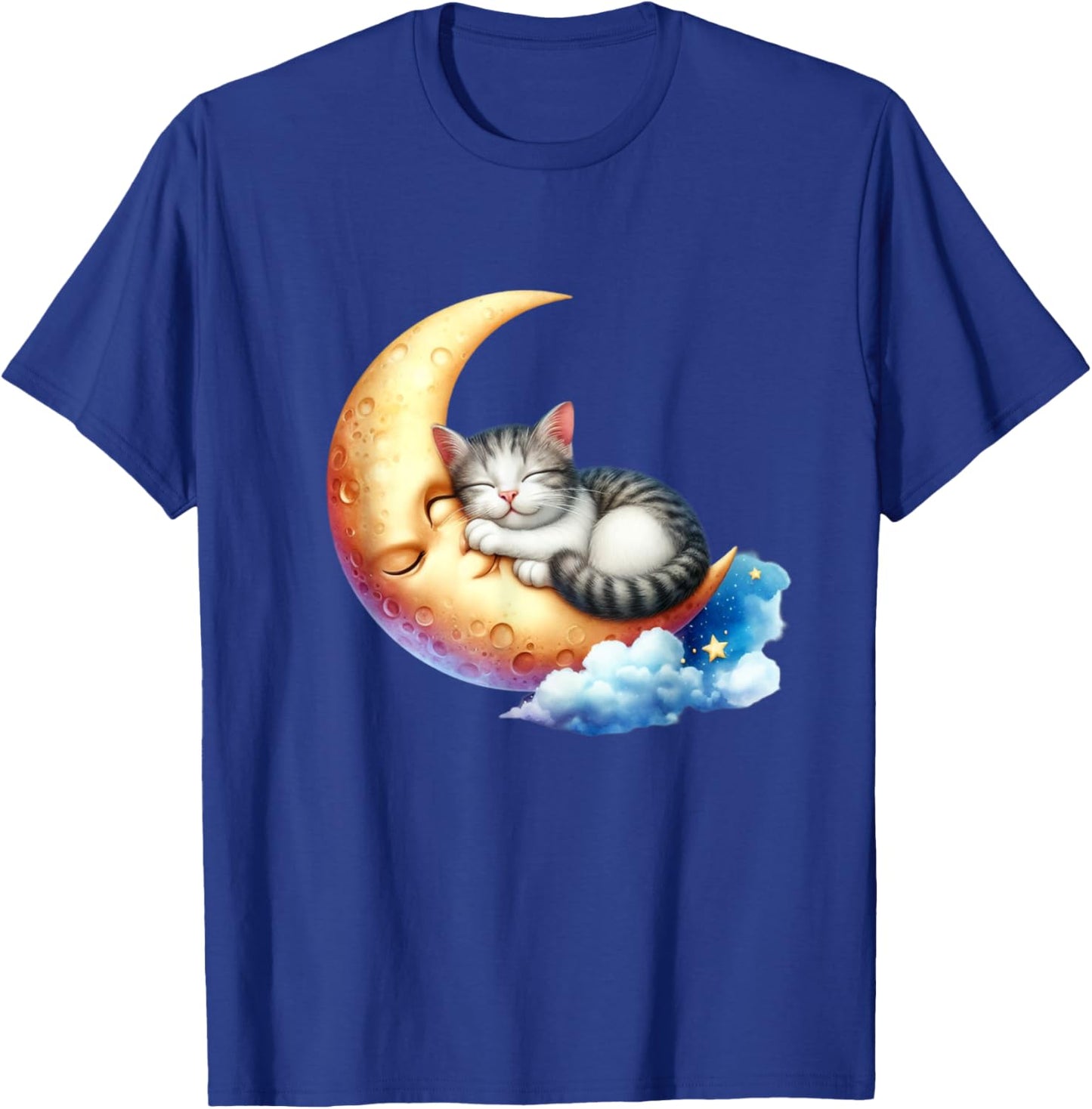 Cute Cat Sleeping on Moon – Adorable Night Sky T-Shirt - T-Shirt | Royal