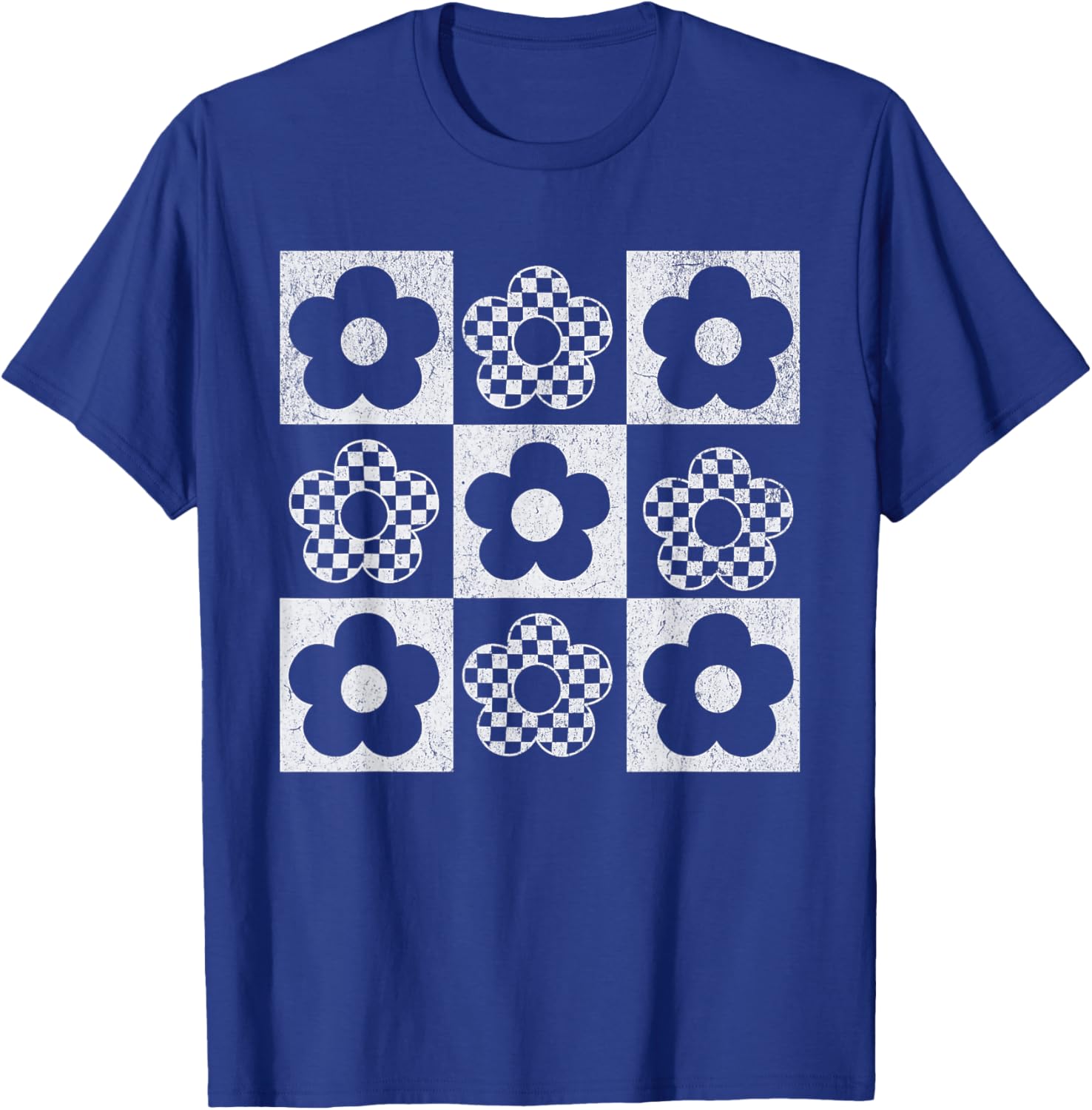 Retro Checkerboard Flower Pop Art T-Shirt - T-Shirt | Royal