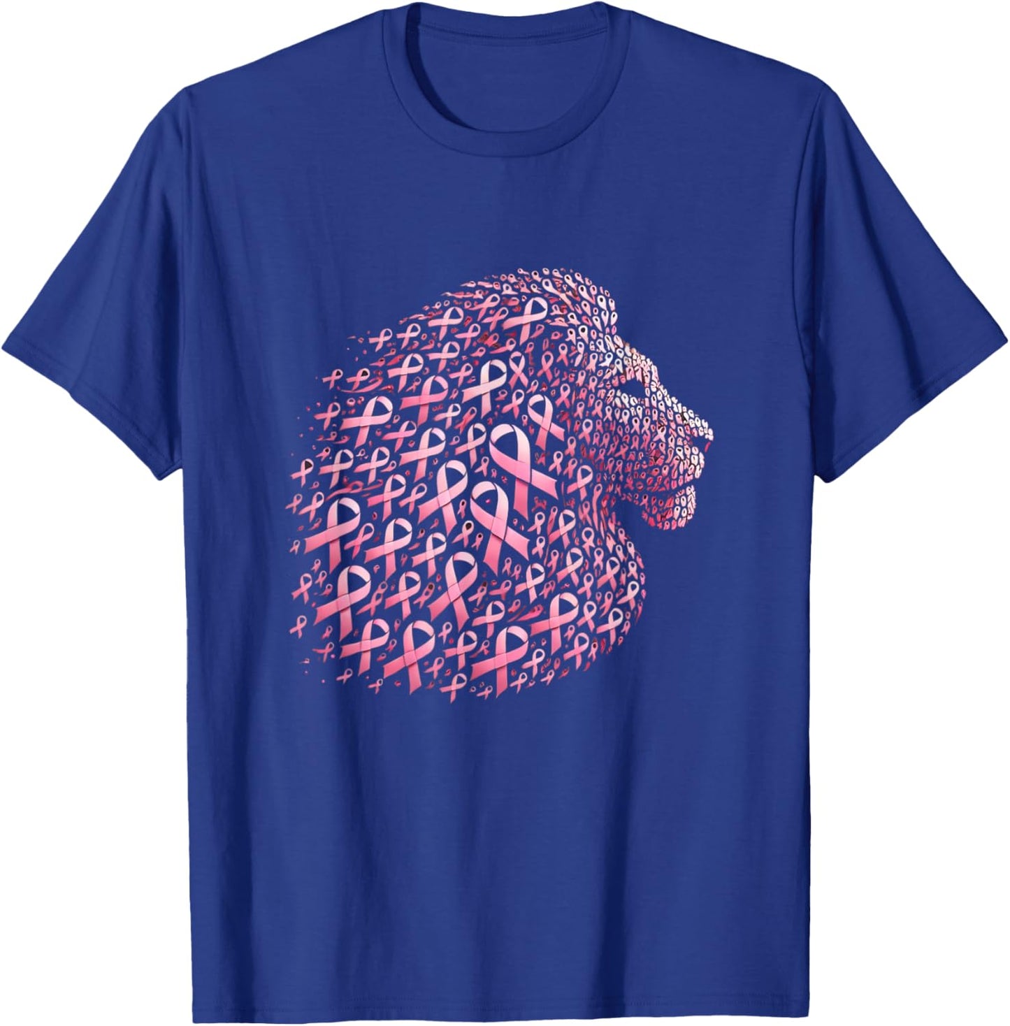 Cute Lion Pink Ribbon Breast Cancer Awareness October Month T-Shirt - T-Shirt | Royal
