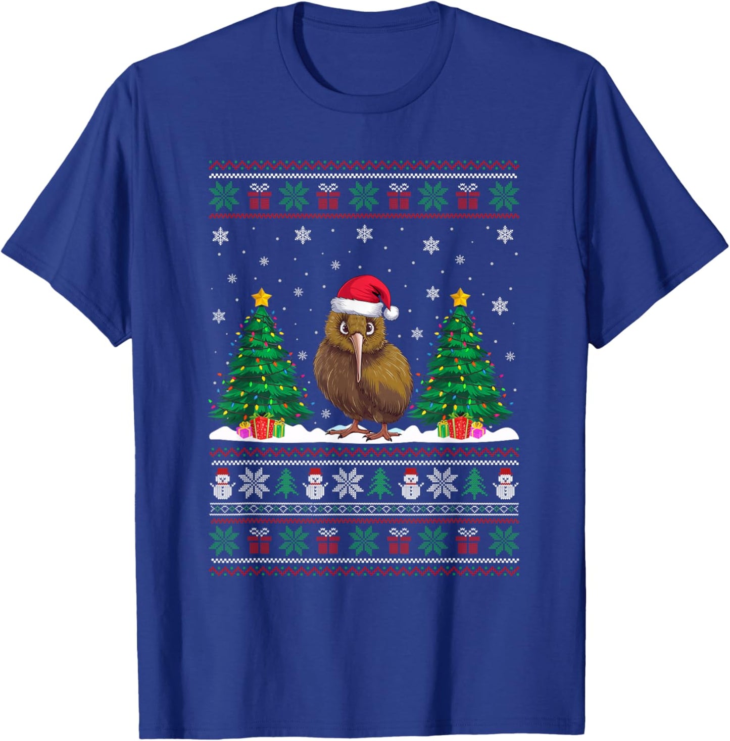 Santa Hat Kiwi Bird Christmas Tree Lights Ugly Sweater T-Shirt - T-Shirt | Royal