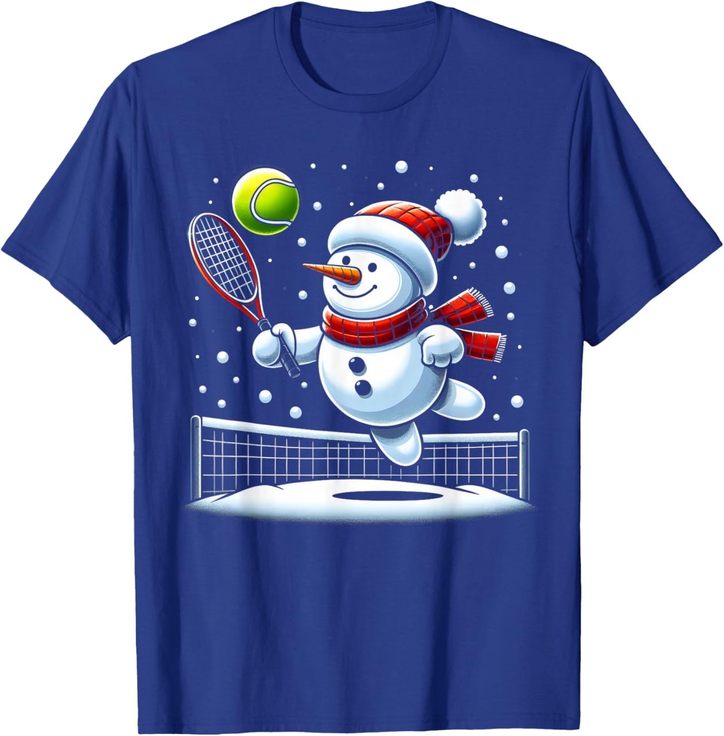 Tennis Snowman Santa Hat Christmas Xmas Boys Girls Kids T-Shirt - T-Shirt | Royal