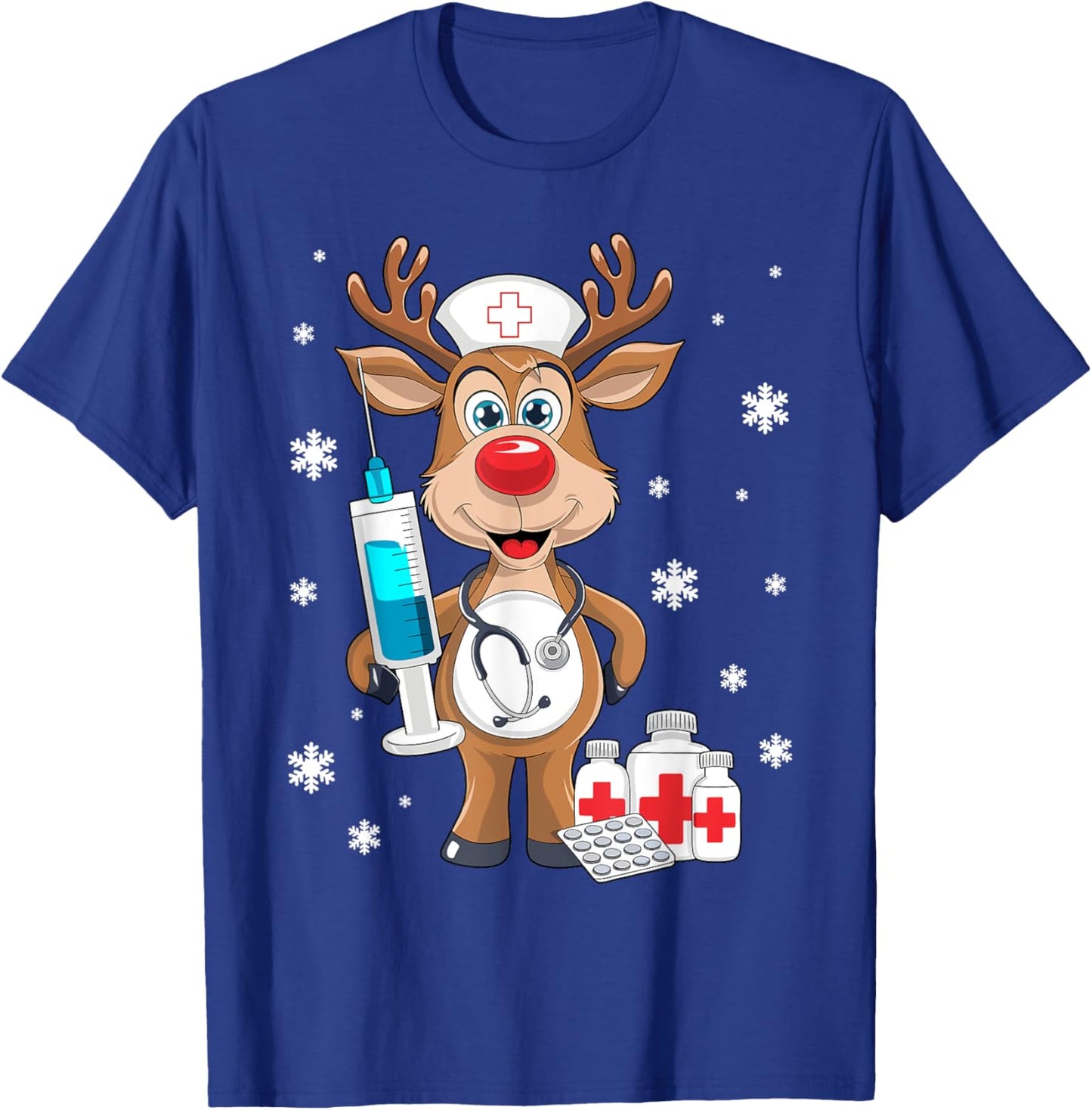 Christmas Nurse Reindeer Funny Xmas Nursing Scrub Women T-Shirt - T-Shirt | Royal
