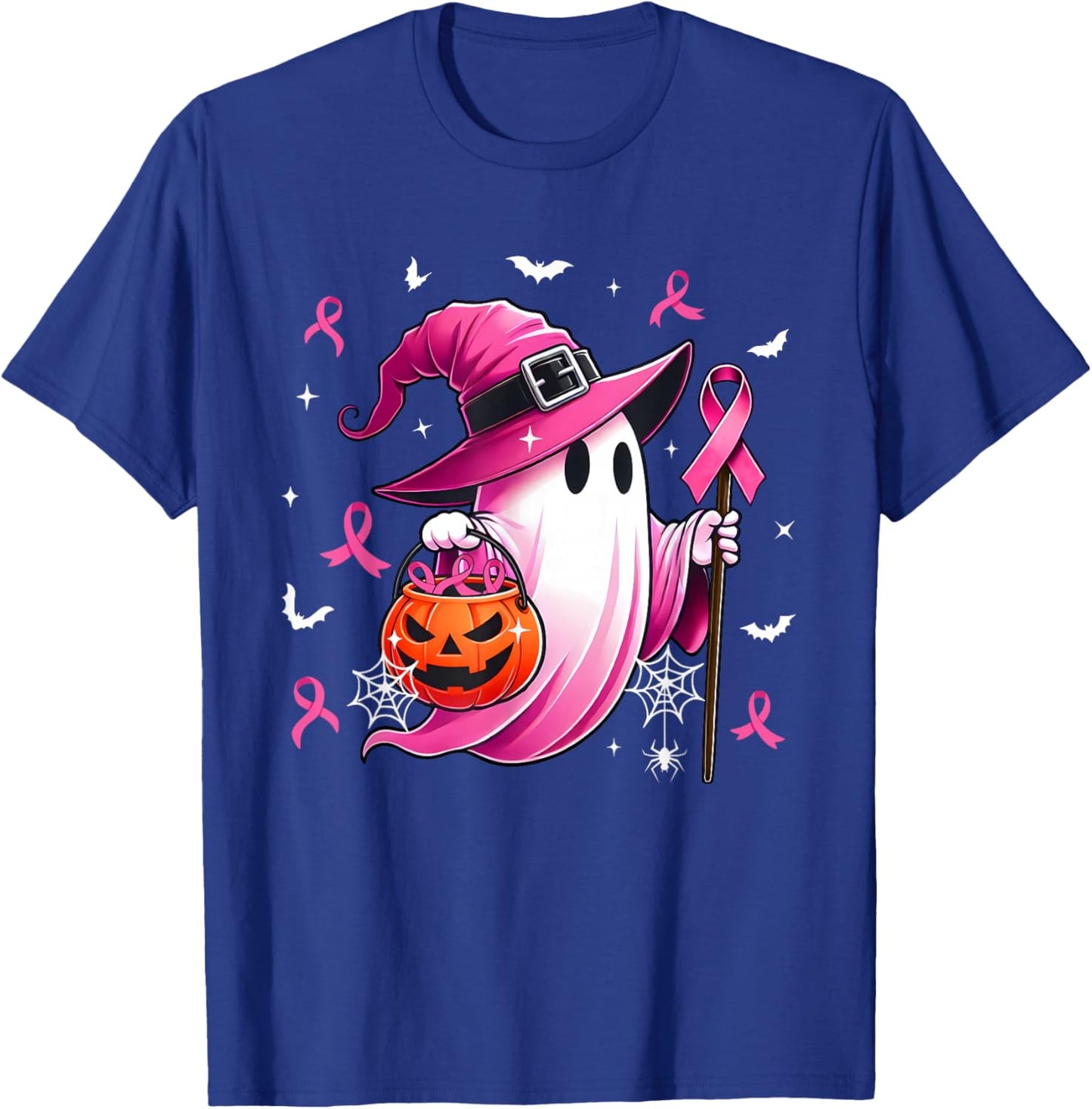 Halloween Pink Ghost Witch Breast Cancer Awareness Women T-Shirt - T-Shirt | Royal