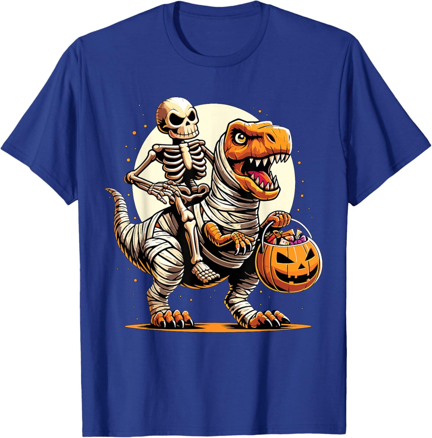 Halloween Skeleton Riding Mummy Dinosaur T-Shirt - T-Shirt | Royal