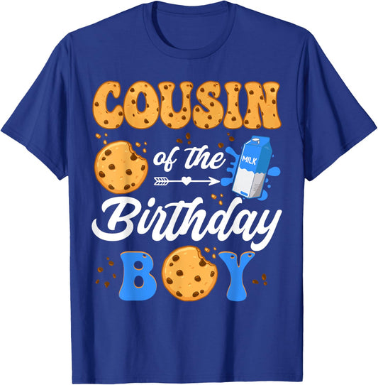 Cousin Of The Birthday Boy Milk And Cookies 1St Birthday T-Shirt - T-Shirt | Royal