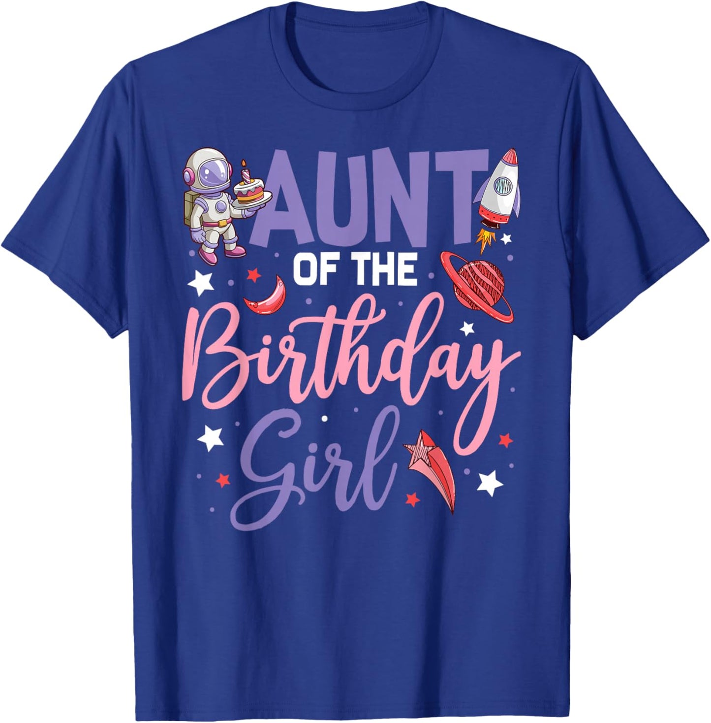 Two The Moon Aunt Of the Birthday Girl Astronaut Family T-Shirt - T-Shirt | Royal