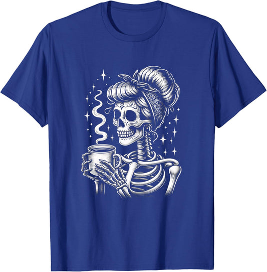 Halloween Skeleton Messy Bun Coffee Funny Costume Mom Women T-Shirt - T-Shirt | Royal