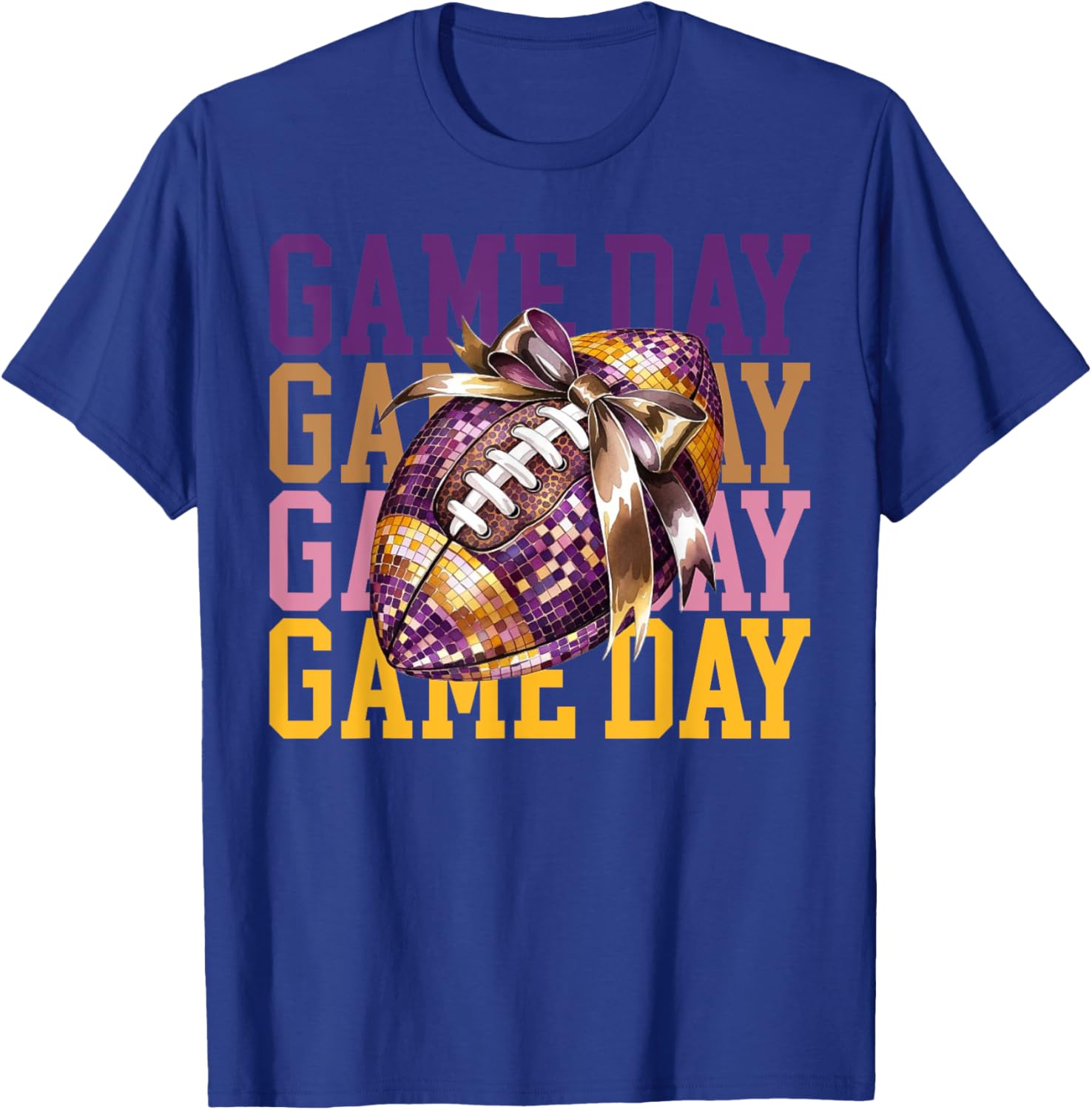 Coquette Bow Disco Funny Football Game Day Touchdown Season T-Shirt - T-Shirt | Royal