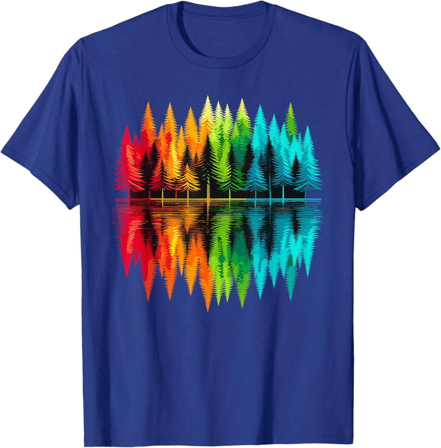 Colorful Trees Nature Landscape -Adults , Black, Small, Short Sleeve, Polyester 100%, Nature Themed, Outdoor Adventure T-Shirt - T-Shirt | Royal