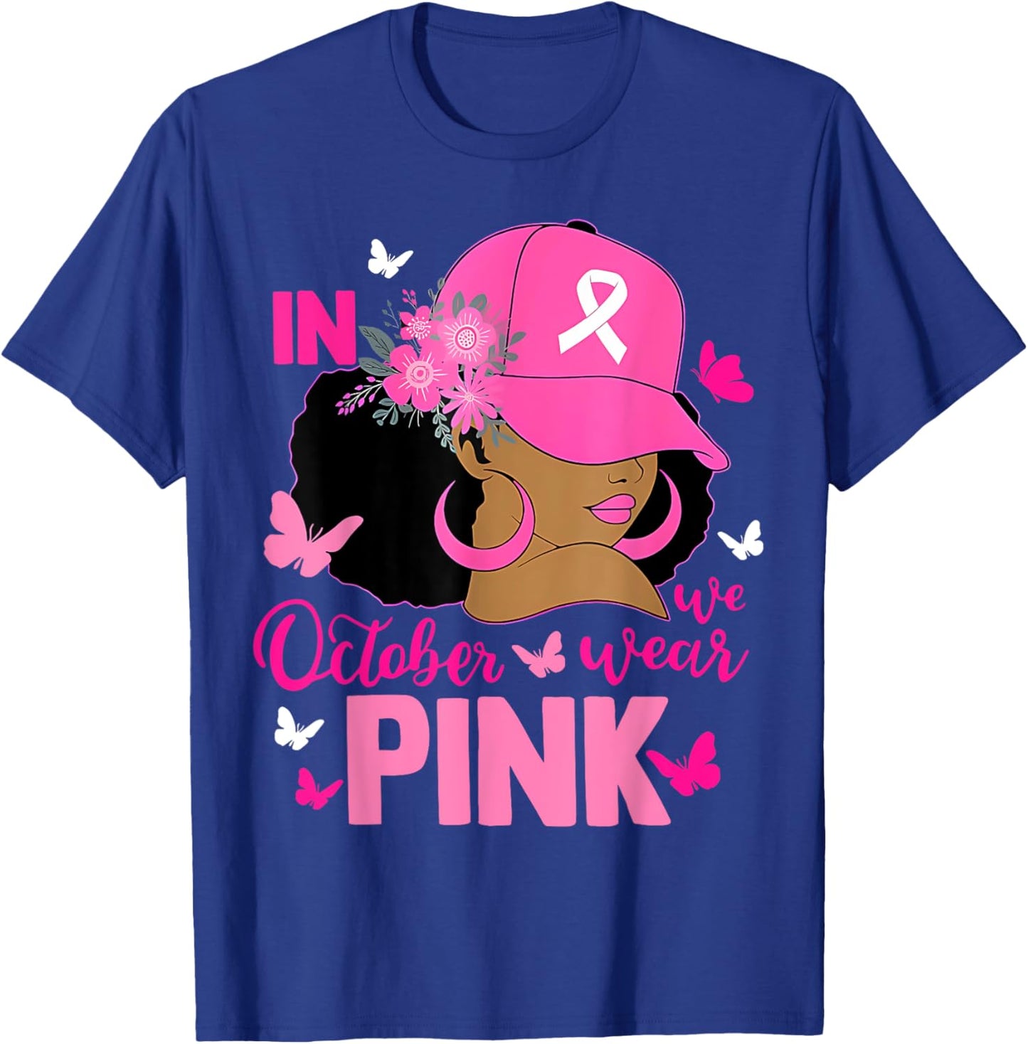 Messy Bun In October We Wear Pink Messy Bun Black Women T-Shirt - T-Shirt | Royal