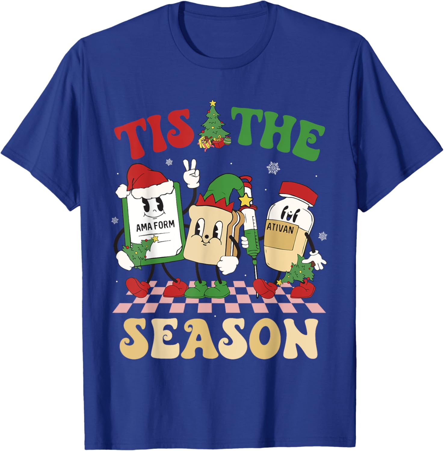 Tis The Season Groovy Christmas ER Nurse Emergency Room T-Shirt - T-Shirt | Royal