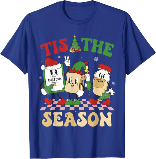 Tis The Season Groovy Christmas ER Nurse Emergency Room T-Shirt - T-Shirt | Royal