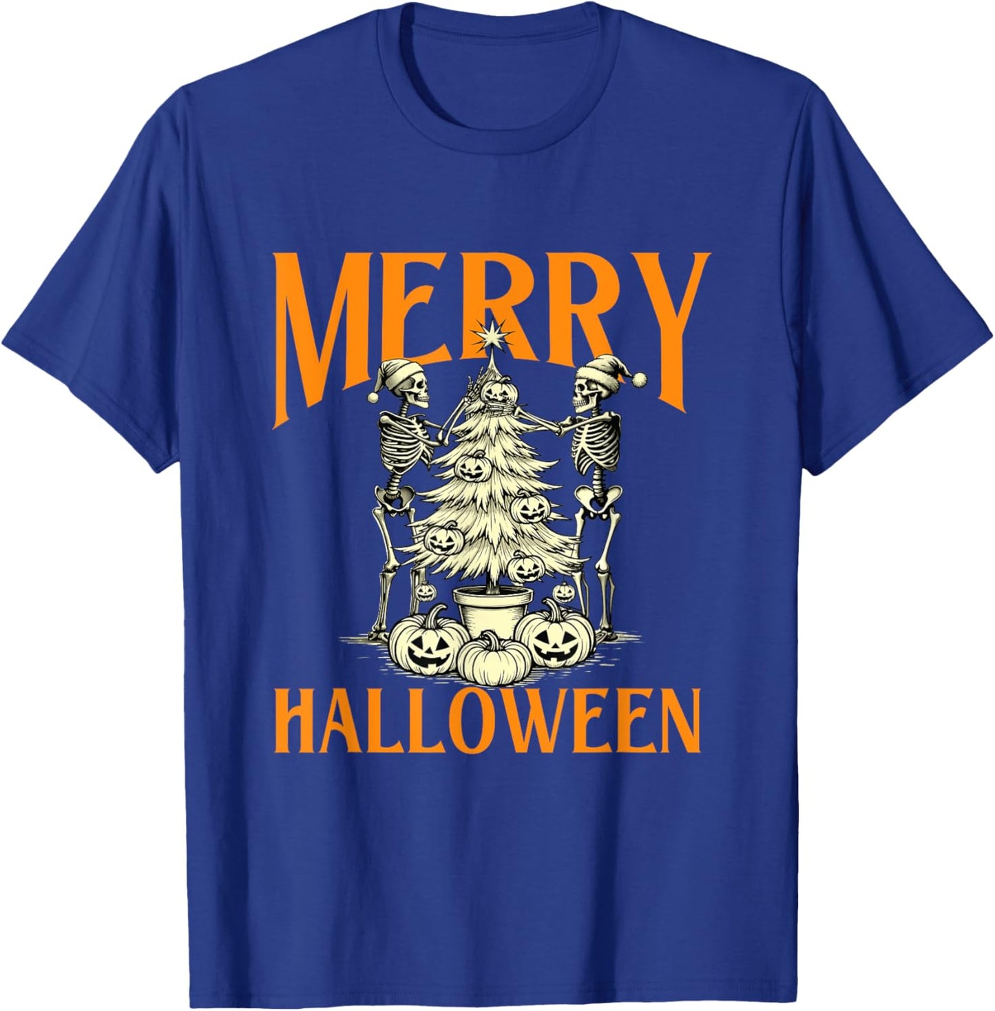 Merry Halloween - Spooky Witch Halloween Skeleton T-Shirt - T-Shirt | Royal