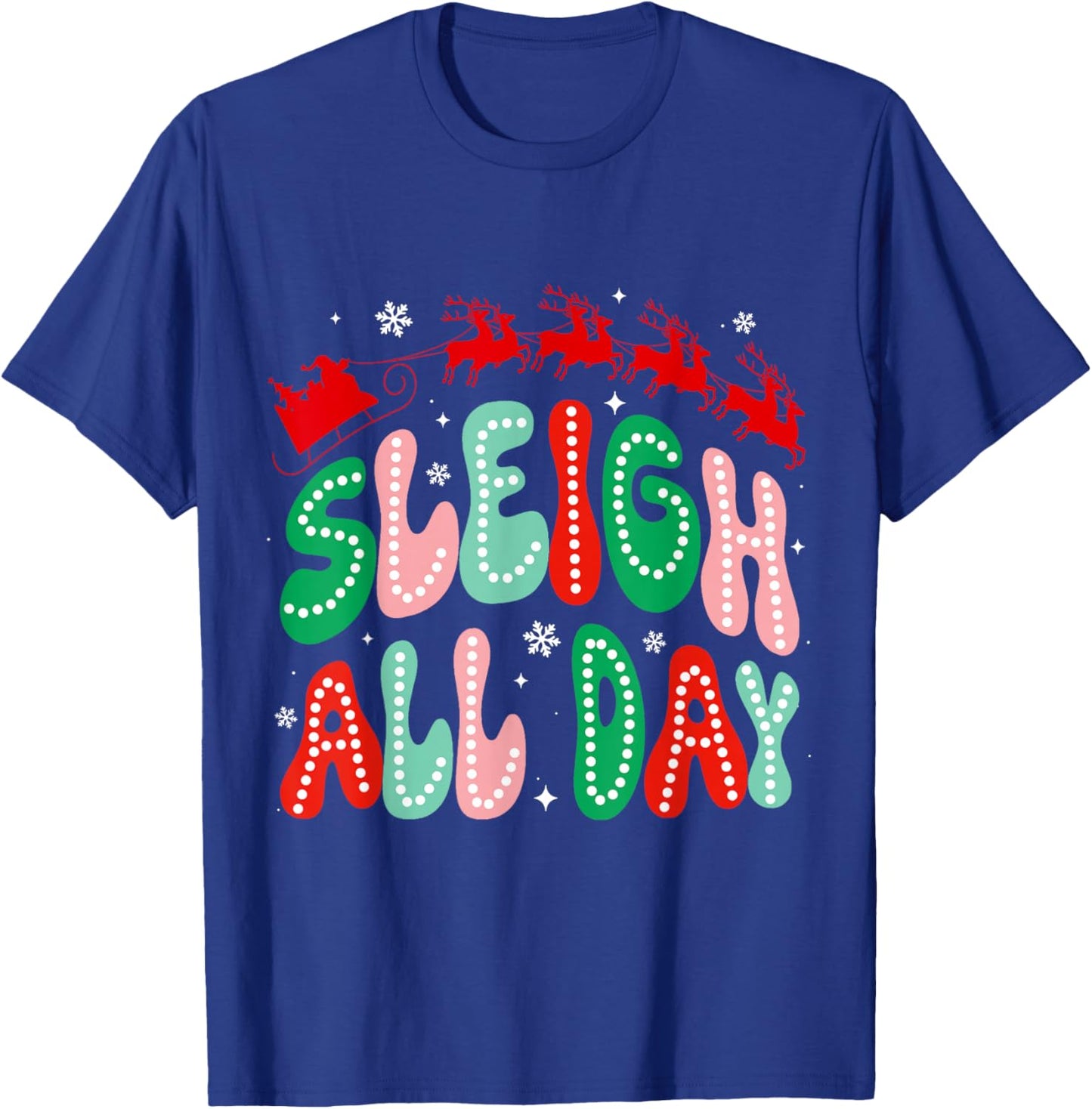 Reindeer Sleigh All Day Retro Christmas Pajamas Women Girls T-Shirt - T-Shirt | Royal