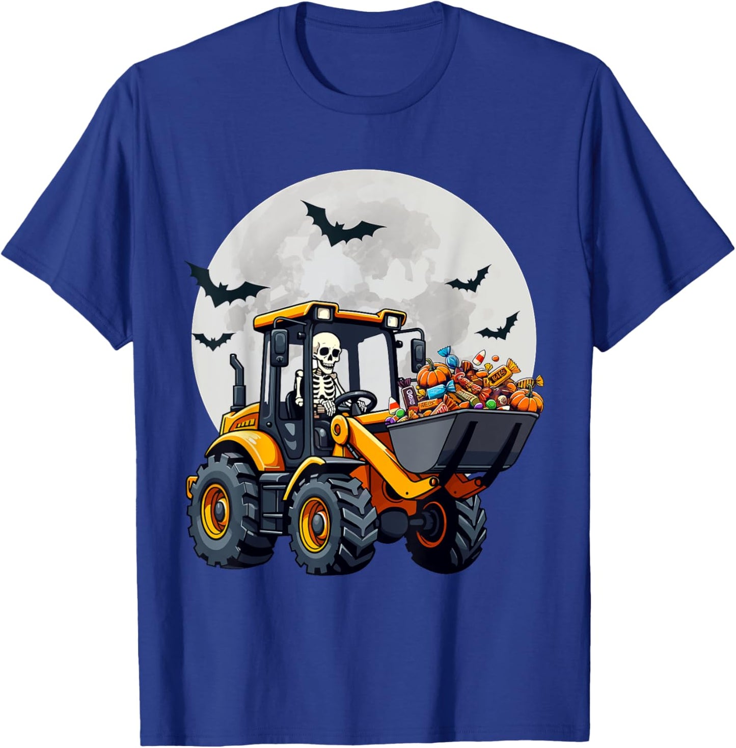 Skeleton Driving Candy Loader Kids Halloween Truck Costume T-Shirt - T-Shirt | Royal
