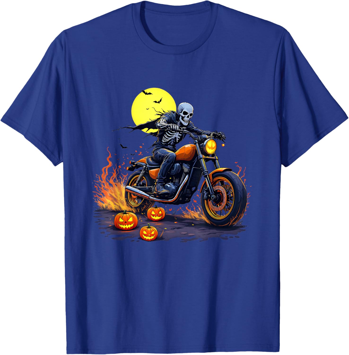 Halloween Skeleton Motorcycle Rider Skull Biker T-Shirt - T-Shirt | Royal