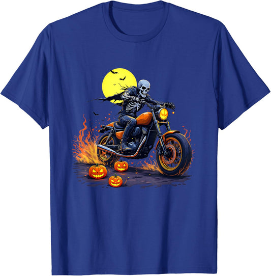 Halloween Skeleton Motorcycle Rider Skull Biker T-Shirt - T-Shirt | Royal