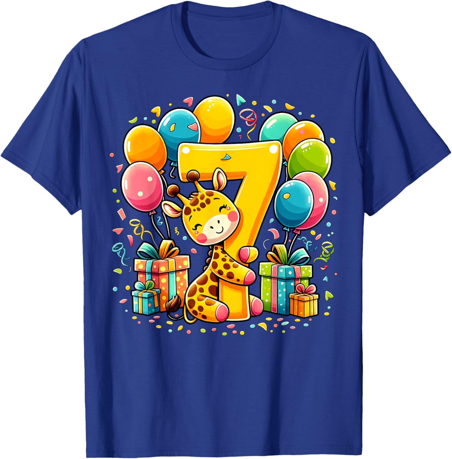 Giraffe 7th birthday boy girl 7 years seventh seven Giraffe T-Shirt - T-Shirt | Royal