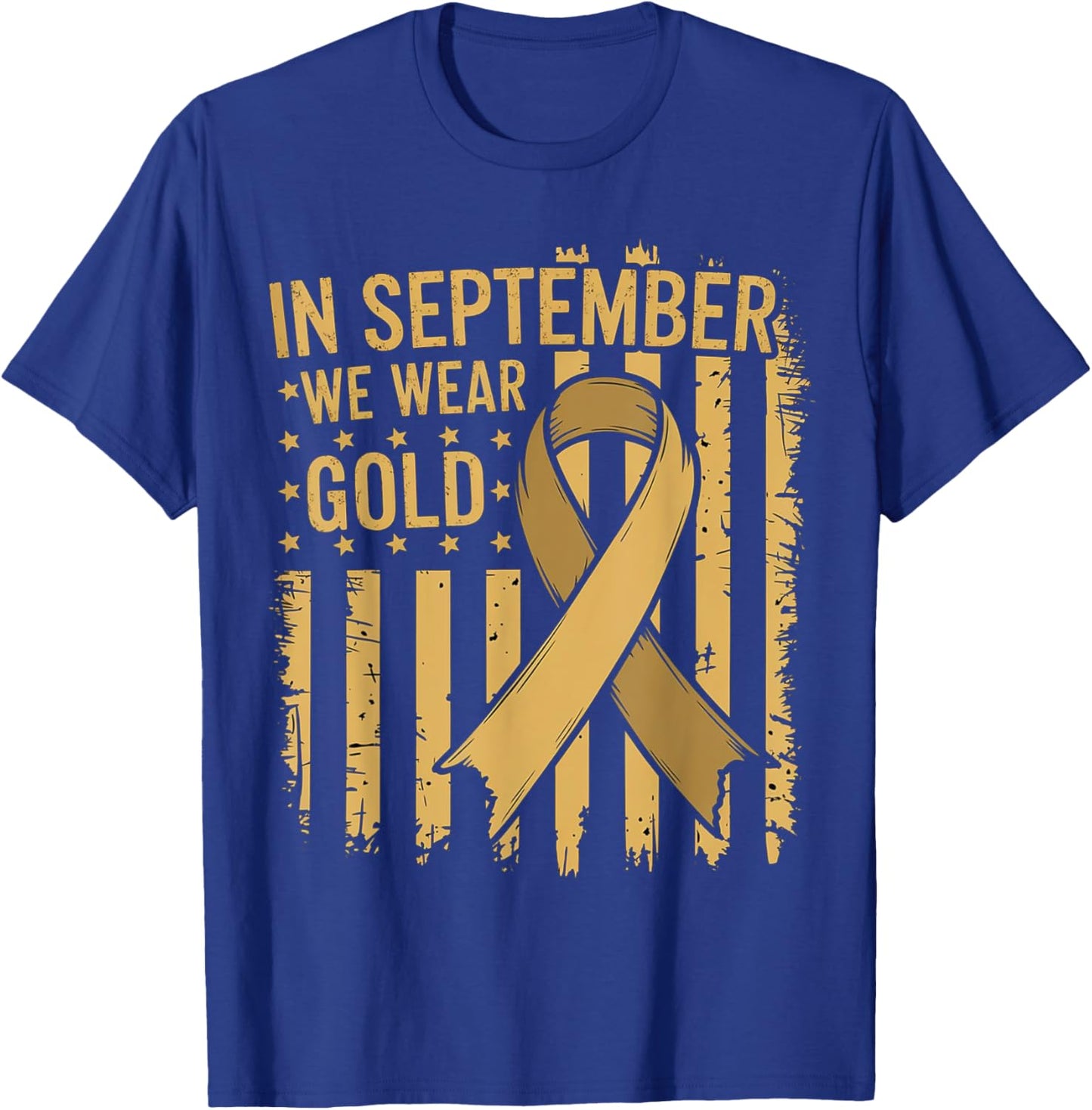 In September We Wear Gold Childhood Cancer Awareness US Flag T-Shirt - T-Shirt | Royal