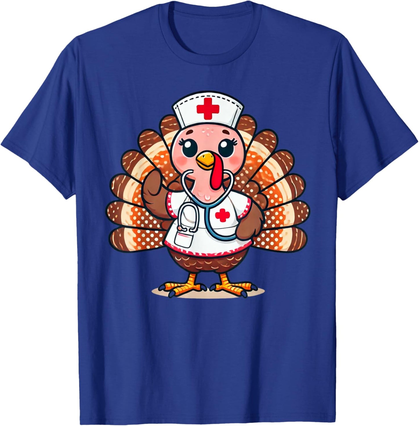 Turkey Nurse Stethoscope Thanksgiving Fall Scrub Top Women T-Shirt - T-Shirt | Royal
