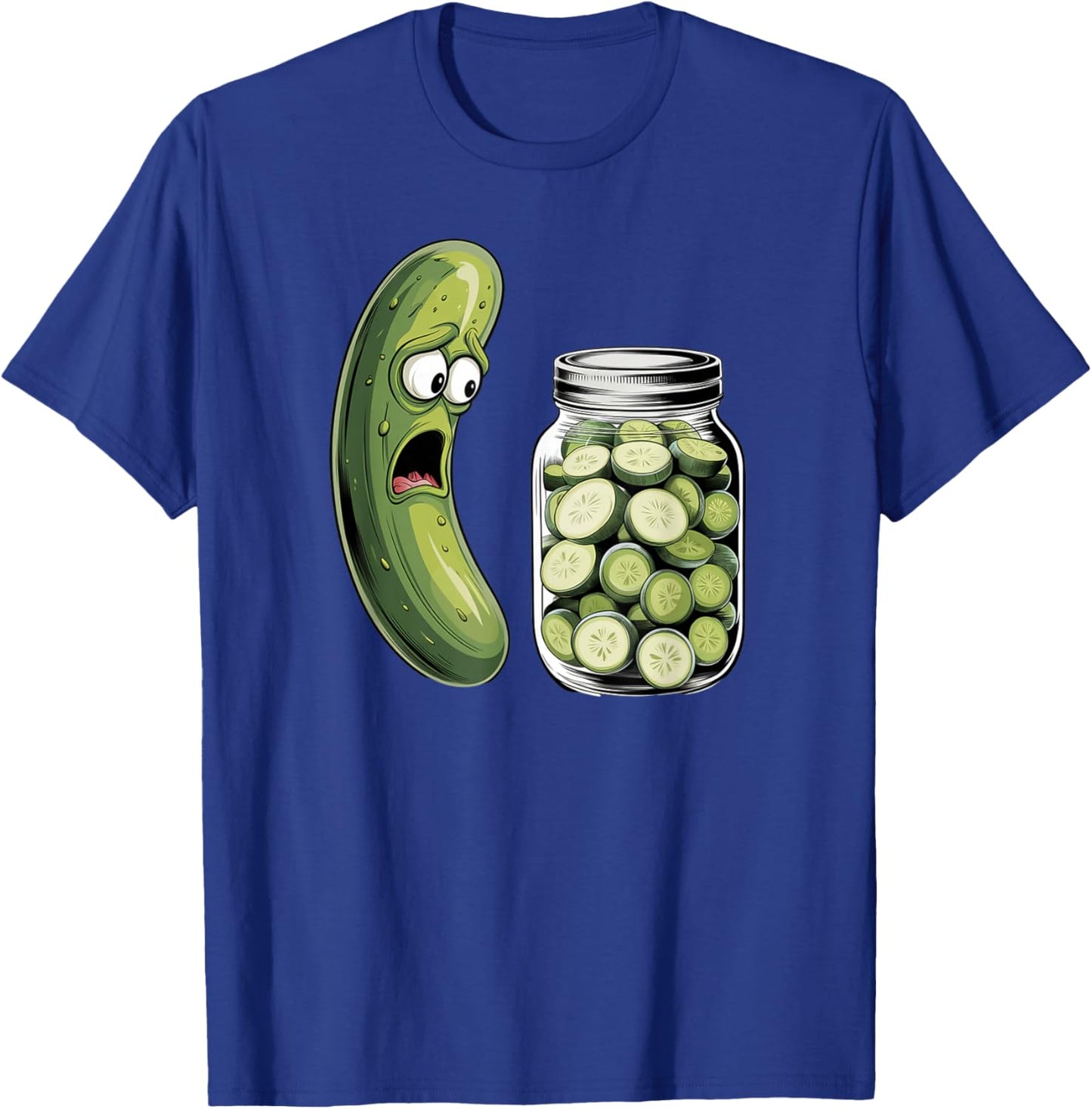 Funny Pickle Surprise A Cucumber And A Jar Of Sliced Pickles T-Shirt - T-Shirt | Royal