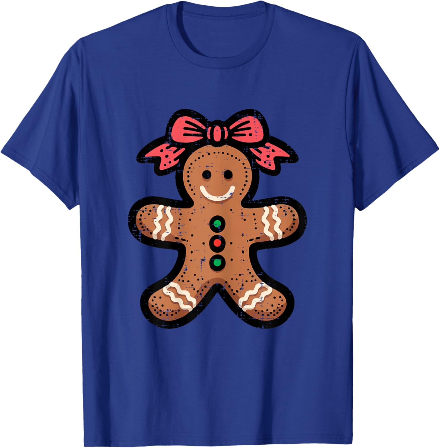 Christmas Gingerbread Girl Ribbon Cute Xmas Girls Kids Women T-Shirt - T-Shirt | Royal