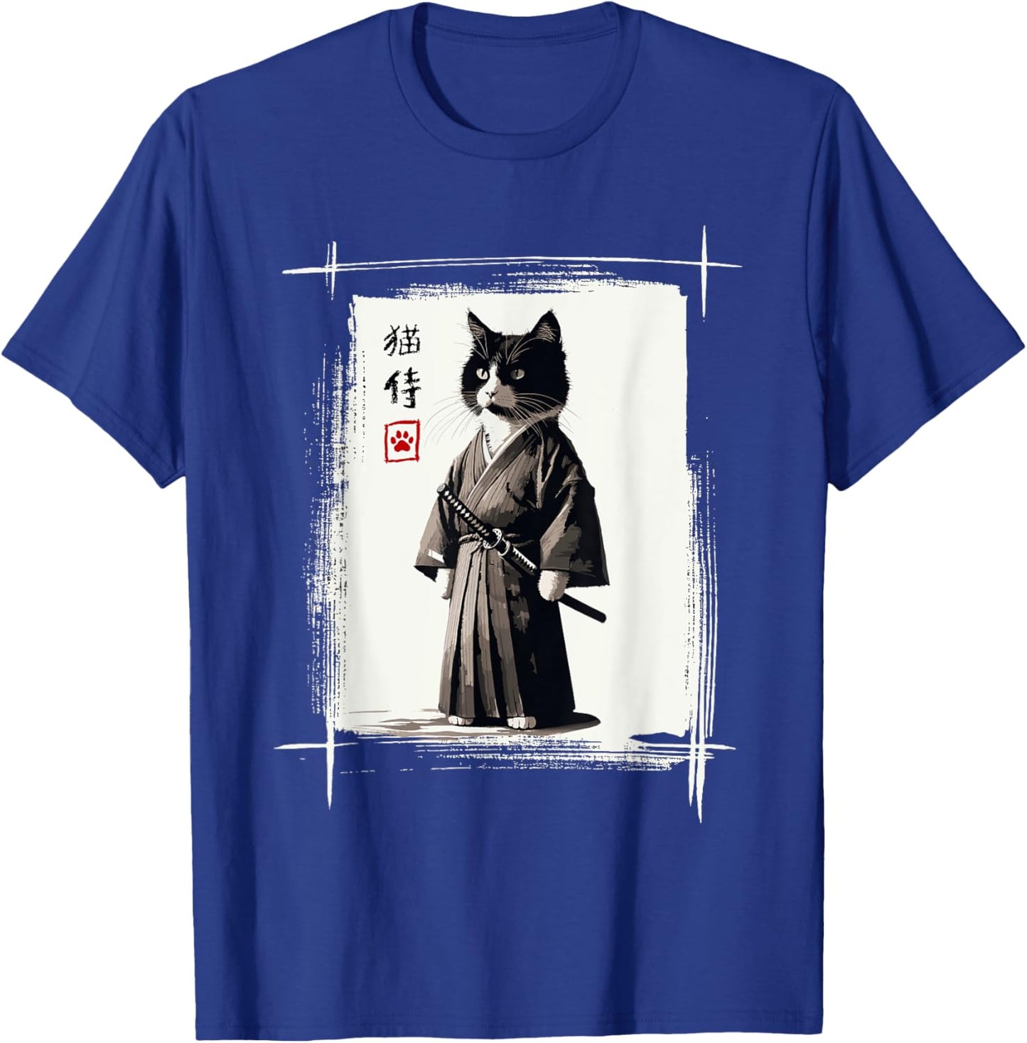 Samurai Cat Japanese Art Sumi-e Novelty Kawaii Funny Cat T-Shirt - T-Shirt | Royal