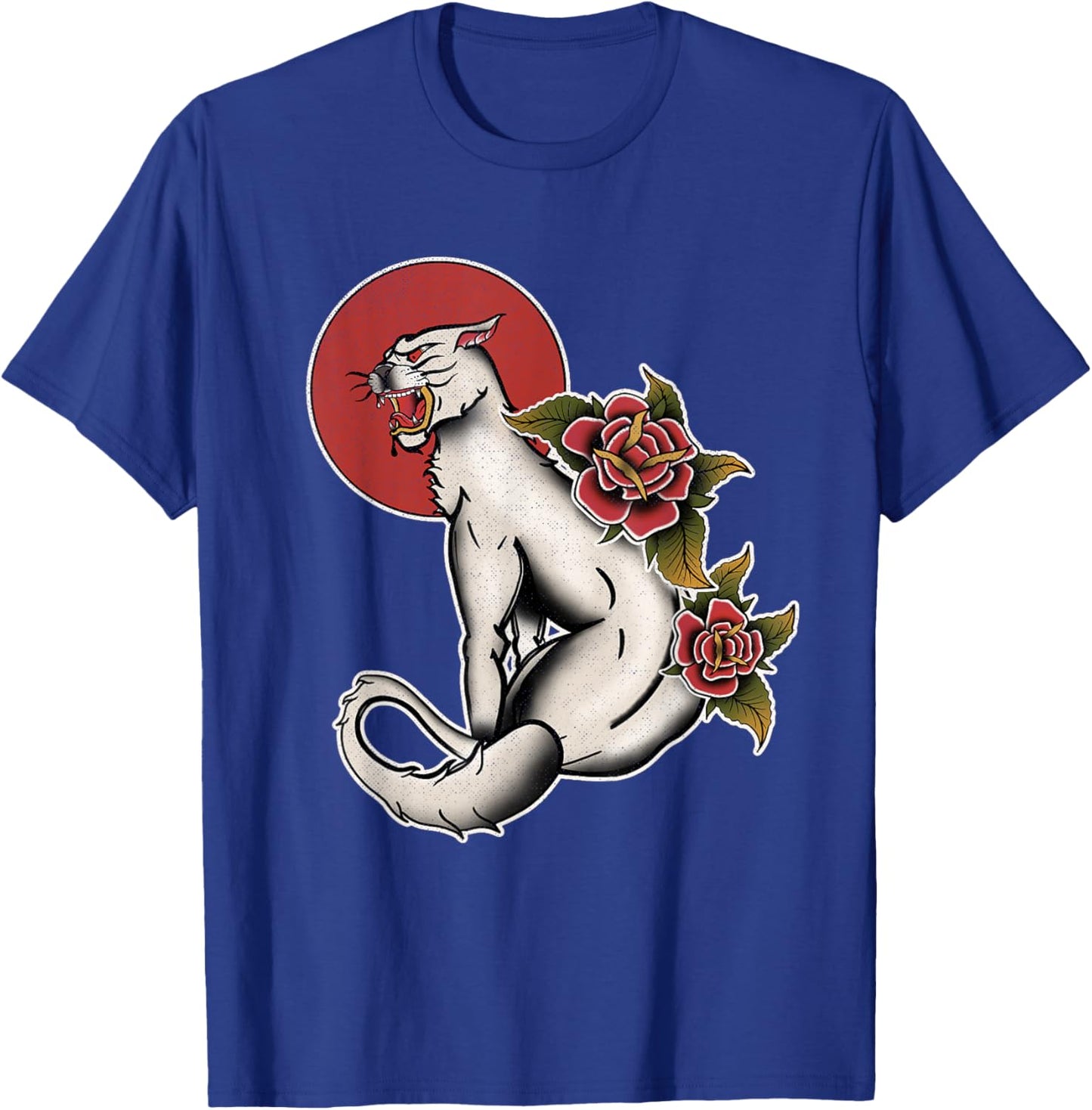 Vintage American Traditional Albino Panther Tattoo Rose T-Shirt - T-Shirt | Royal