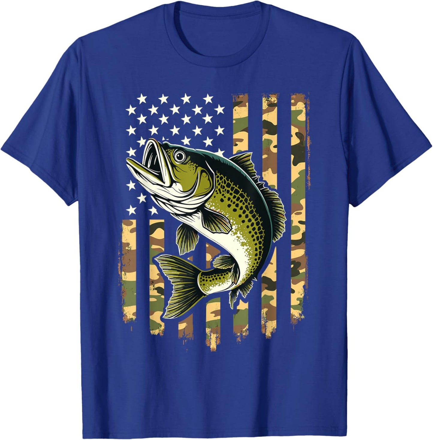 Fishing Camouflage USA American Flag Fisherman T-Shirt - T-Shirt | Royal