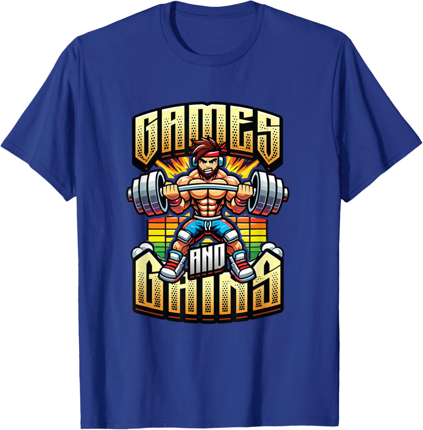 Games And Gains Gym Workout Fitness Enthusiast Gamer T-Shirt - T-Shirt | Royal