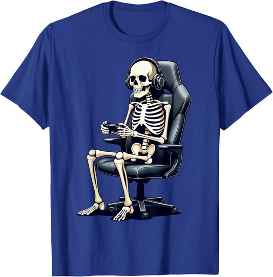 Halloween Skeleton Gamer Video Gaming Boys Girls Men Women T-Shirt - T-Shirt | Royal