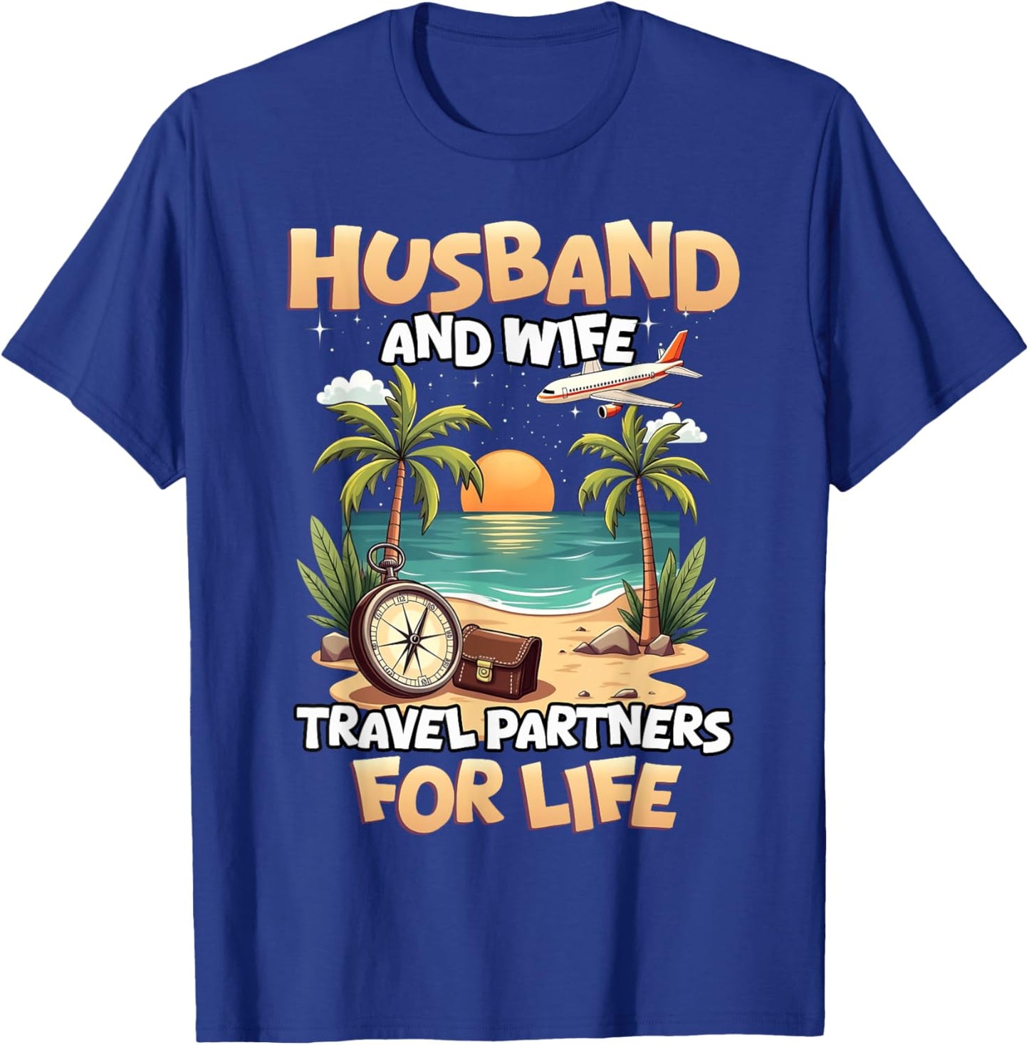 Husband And Wife Travel Partners Beach Matching Couples T-Shirt - T-Shirt | Royal