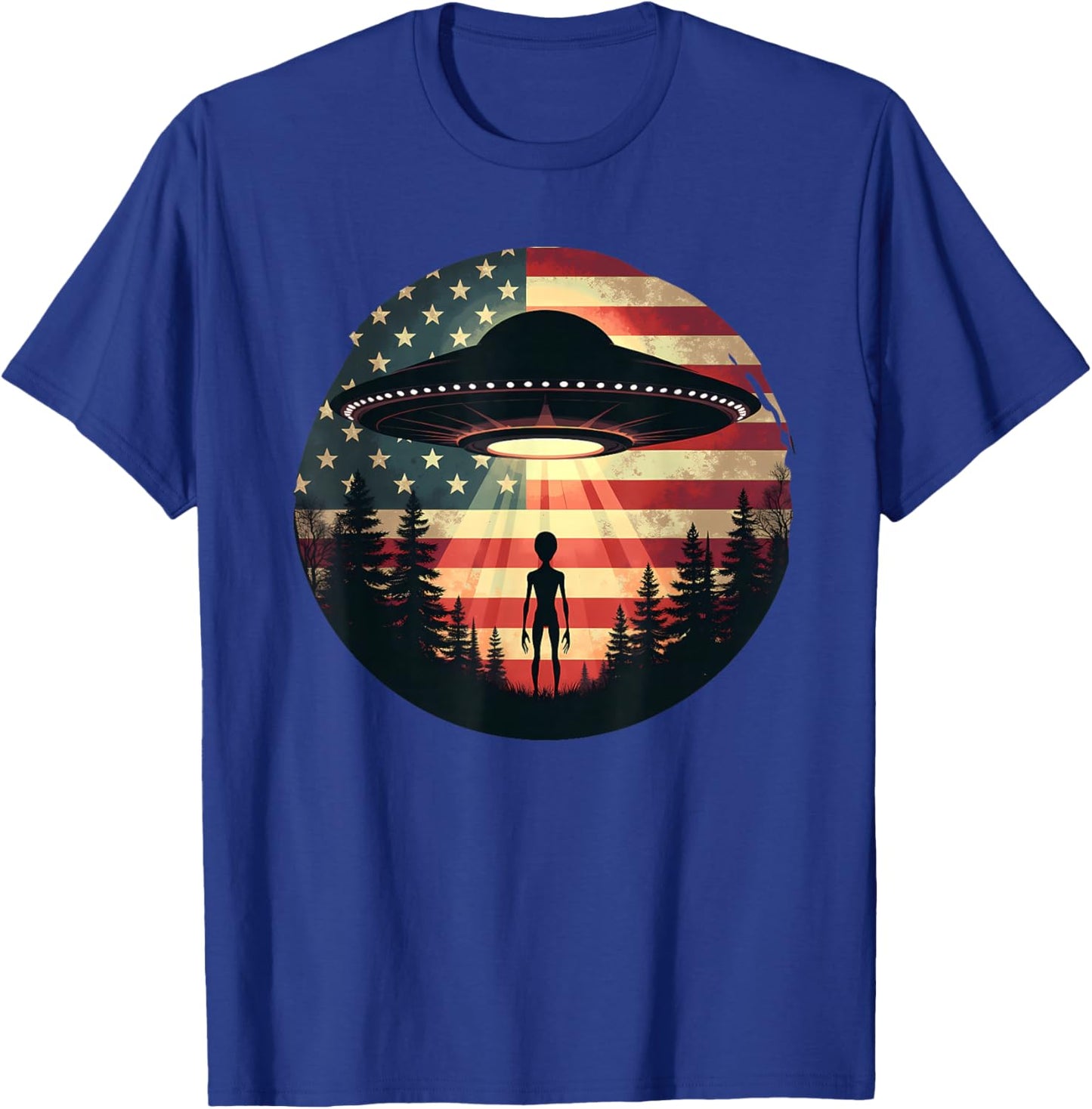 Alien/Extraterrestrial UFO American Fl Sci-Fi Patriotic T-Shirt - T-Shirt | Royal