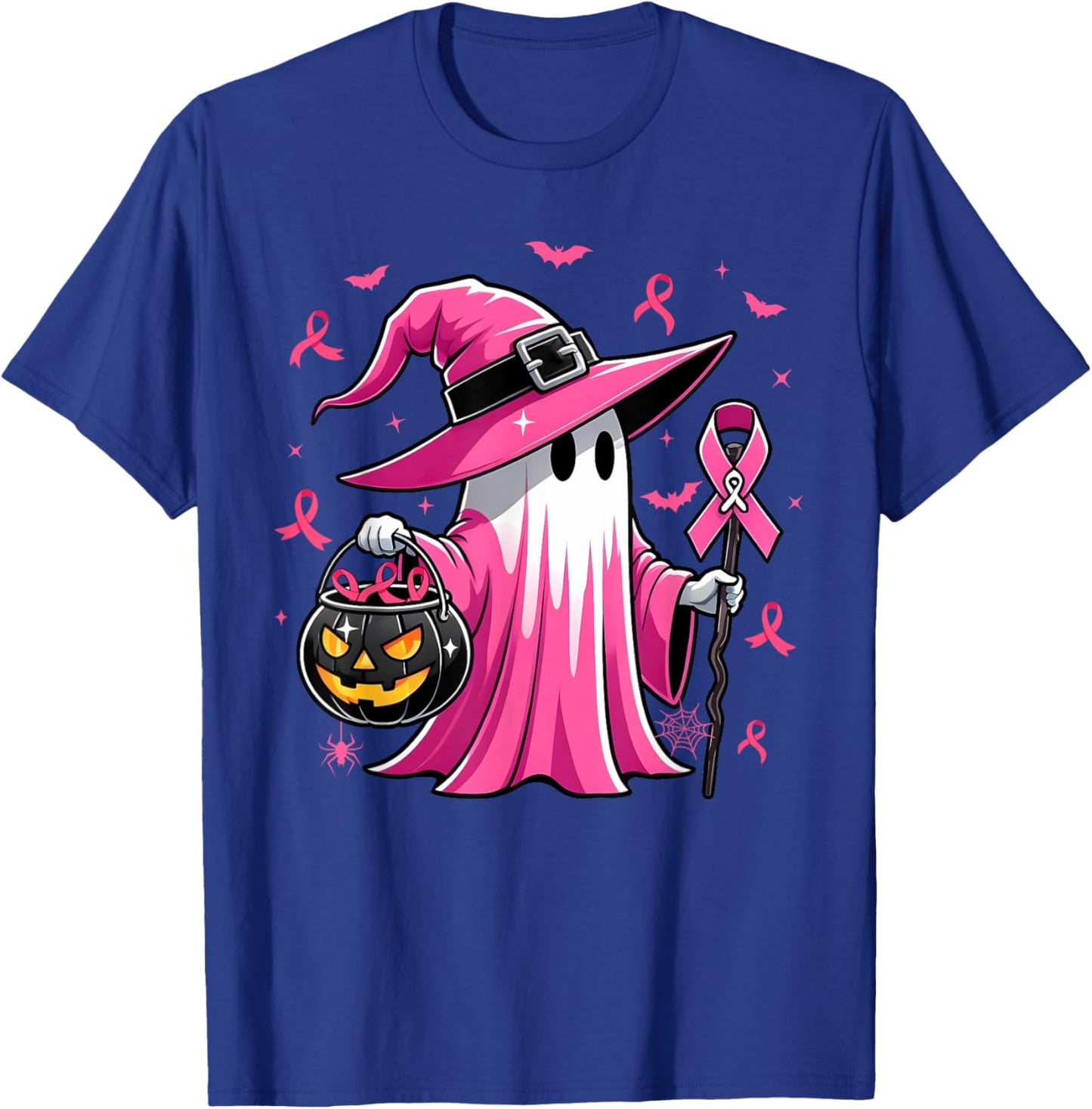 Halloween Pink Ghost Witch Breast Cancer Awareness Women T-Shirt - T-Shirt | Royal