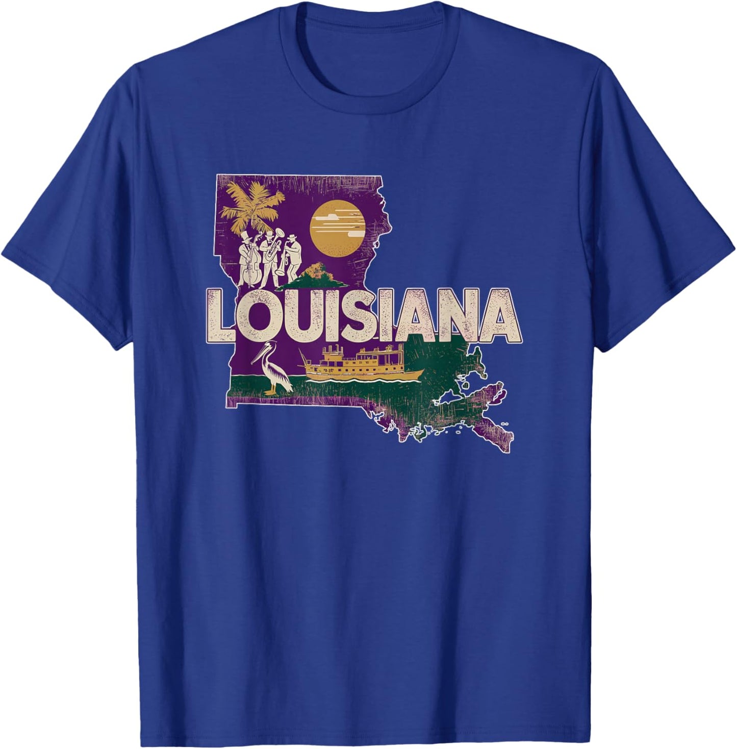 Retro USA Vintage American Graphic US State Louisiana T-Shirt - T-Shirt | Royal