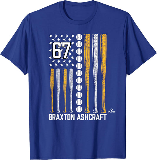 Baseball American Flag Braxton Ashcraft Pittsburgh Baseball T-Shirt - T-Shirt | Royal