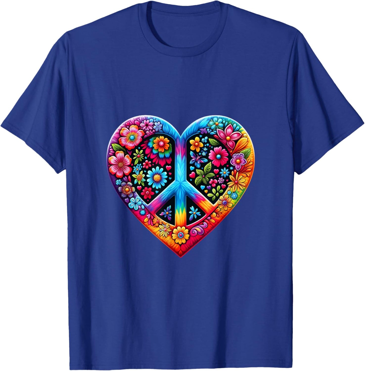 Love Peace Sign 60s 70s Groovy Hippie Flower Vintage Tie Dye T-Shirt - T-Shirt | Royal