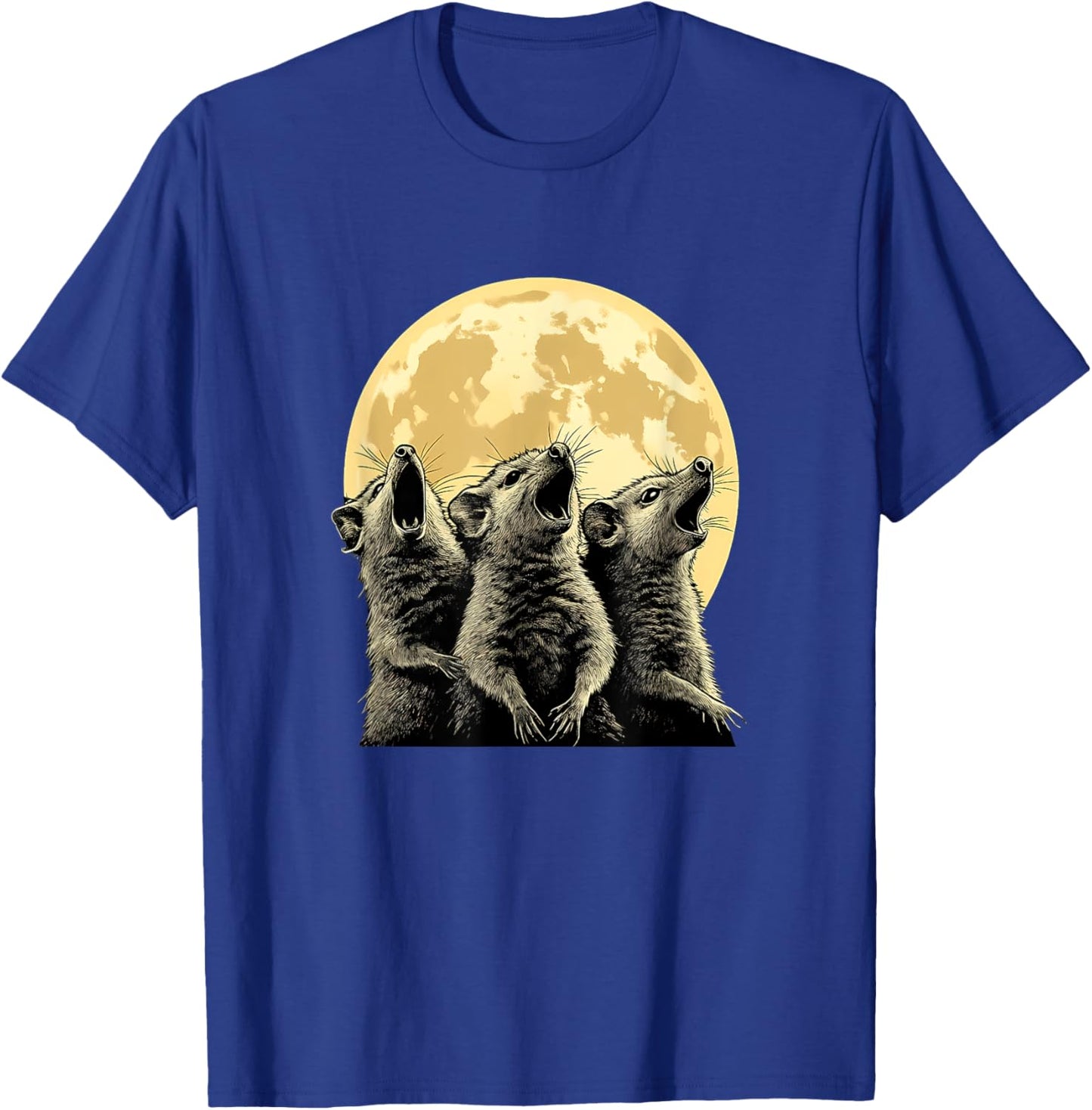 Three Possums Howling at the Moon - Funny 3 Opossum Howl T-Shirt - T-Shirt | Royal