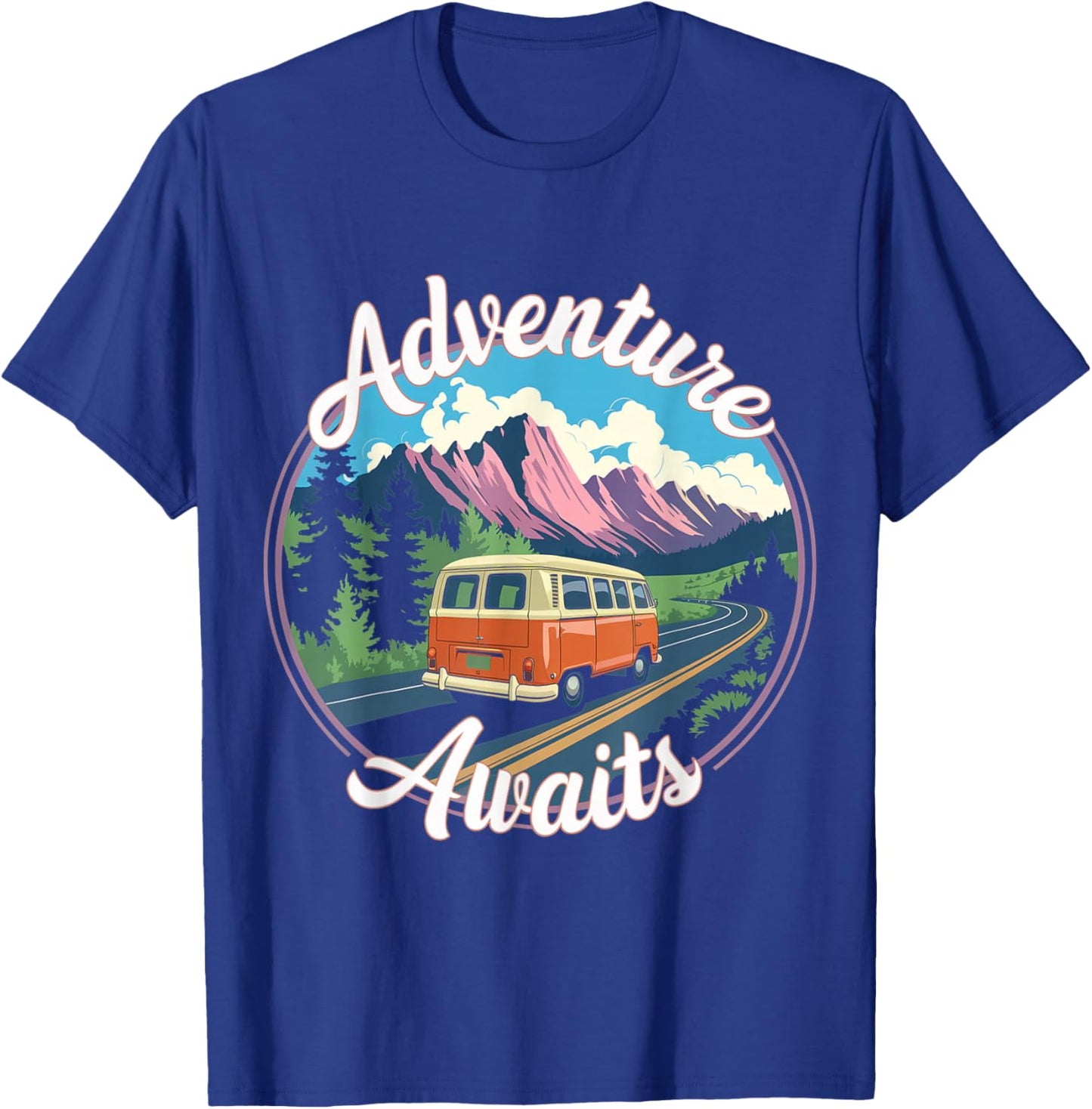 Retro Adventure Apparel Vintage Van Scenic Road Trip T-Shirt - T-Shirt | Royal