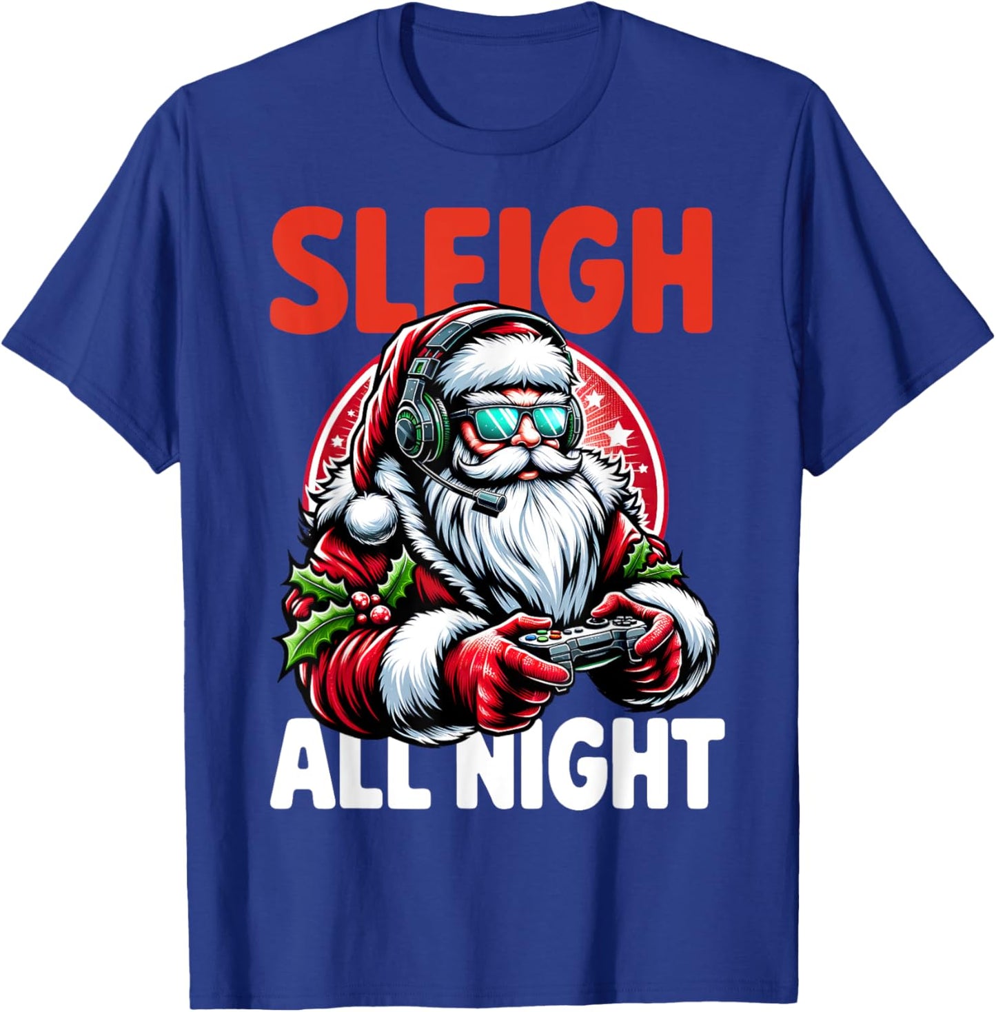 Christmas Gamer Boys Sleigh All Night Video Game Santa Xmas T-Shirt - T-Shirt | Royal