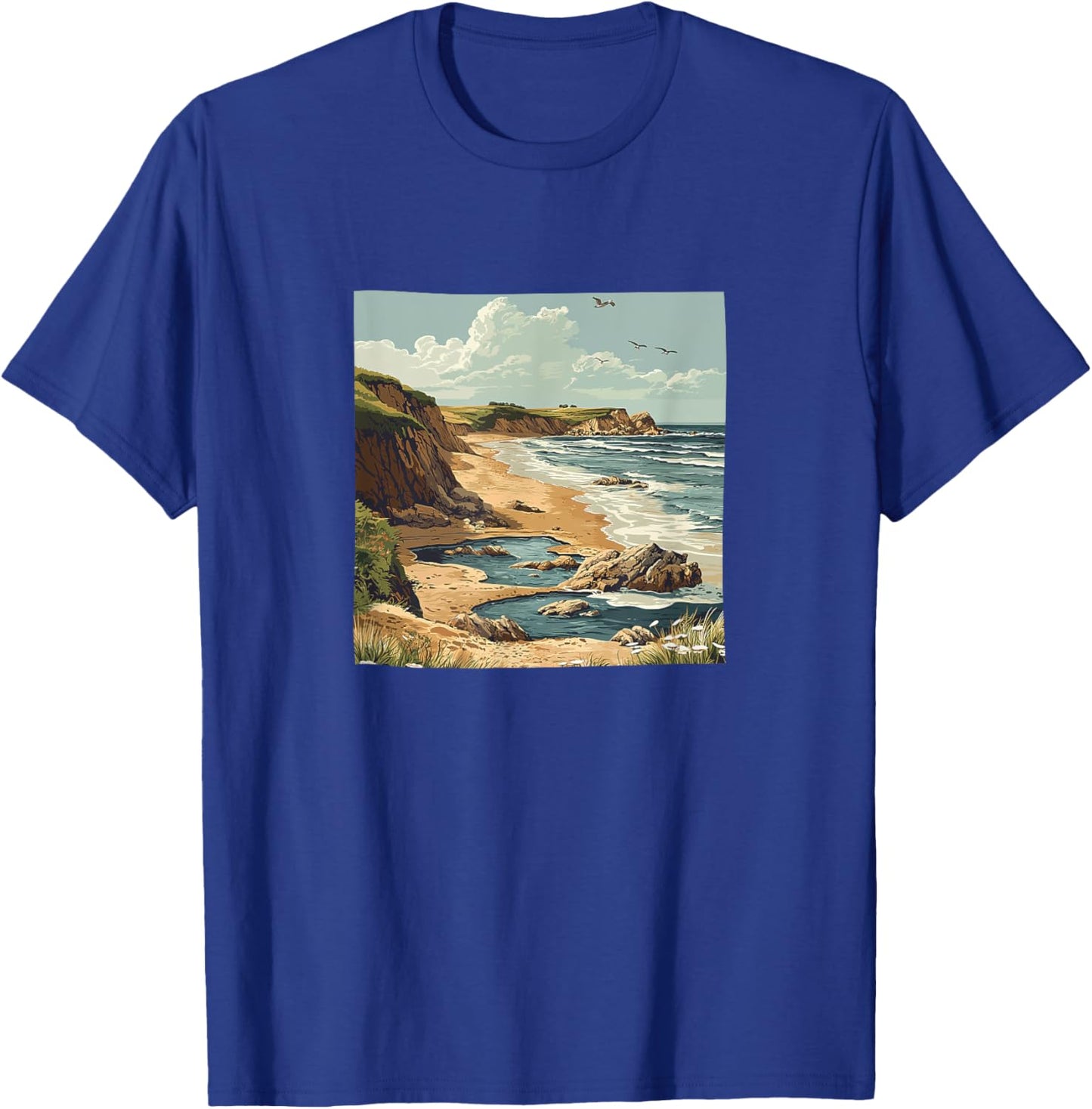 Beach With Tide Pools Vintage Vector Design Graphic T-Shirt - T-Shirt | Royal